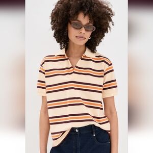 Lioness Leisure Polo Orange Stripe XXL Cream Brown Orange Striped Polo Tee